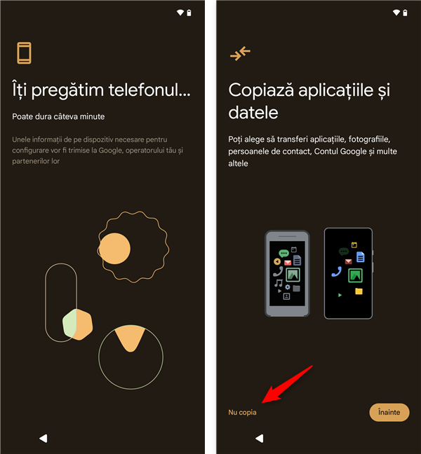 Alege sÄ nu copiezi aplicaÈiile Èi datele