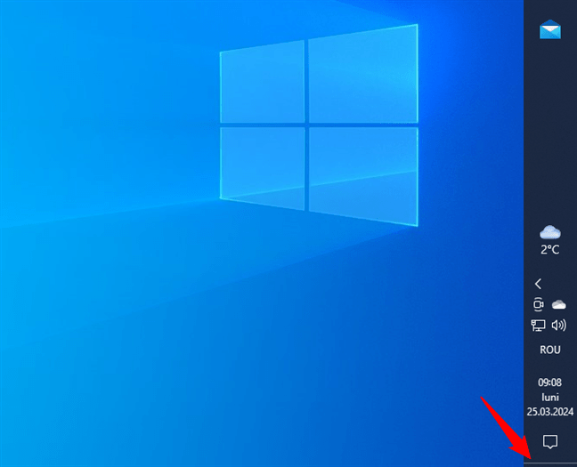 ApasÄƒ pe butonul Ã®ngust de la baza unei bare de activitÄƒÈ›i verticale pentru a afiÈ™a desktopul Ã®n Windows 10