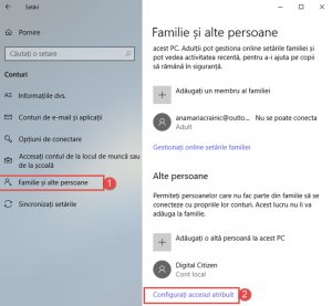 Windows 10, acces atribuit