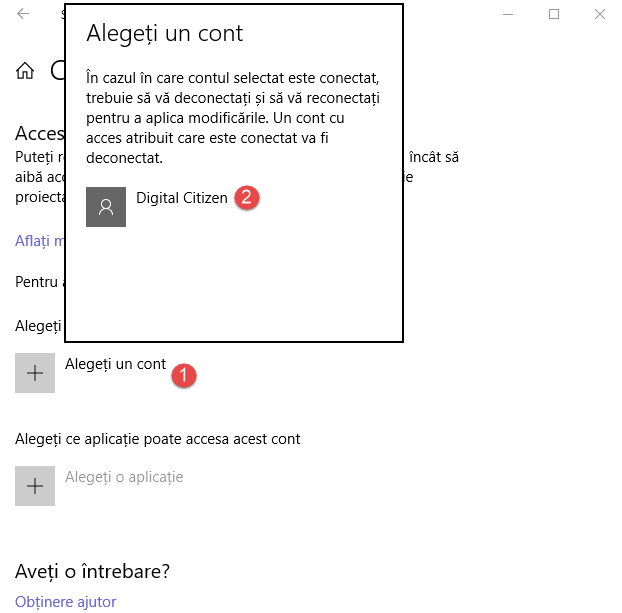 Windows 10, acces atribuit