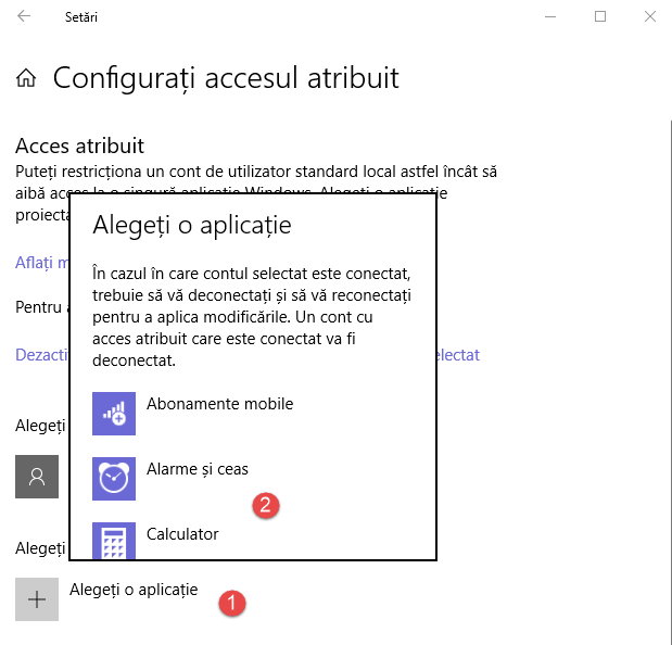 Windows 10, acces atribuit
