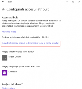 Windows 10, acces atribuit