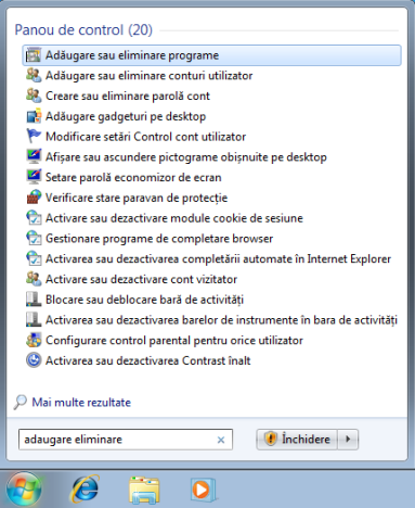 adaugare sau eliminare programe, programe si caracteristici, Windows 7, Windows 8.1