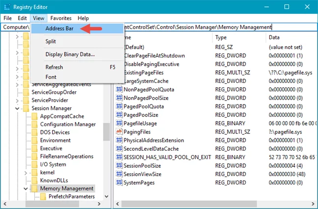 Windows, regedit, bara, adresa, Registry Editor