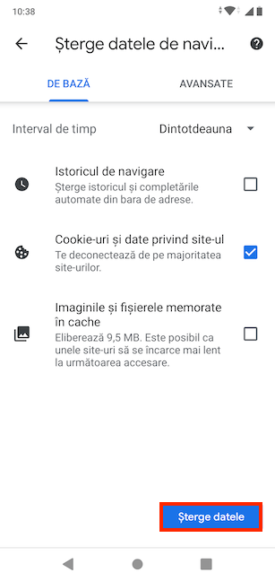 Decide ce vrei să elimini și Șterge datele