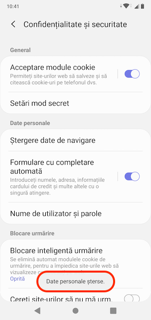 Datele personale selectate sunt șterse