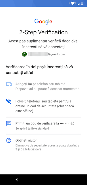 Confirmă-ți identitatea cu 2-Step Verification, dacă e nevoie