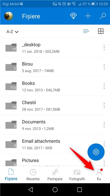 Butonul Eu din aplicația OneDrive