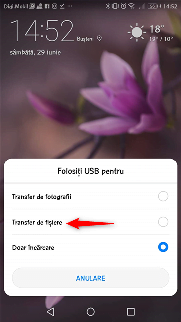 Transfer de fișiere prin USB, între Android și Windows 10