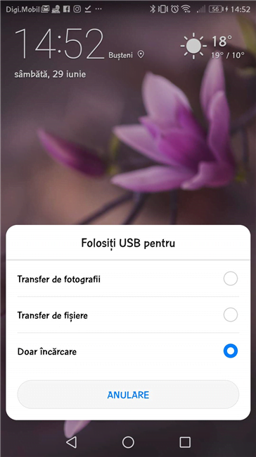 Alegerea variantei de conectare prin USB, pe smartphone-ul cu Android