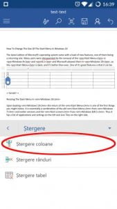 Android, Microsoft, Word, tabele, inserare, editare, modificare, adaugare