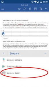 Android, Microsoft, Word, tabele, inserare, editare, modificare, adaugare