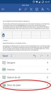 Android, Microsoft, Word, tabele, inserare, editare, modificare, adaugare