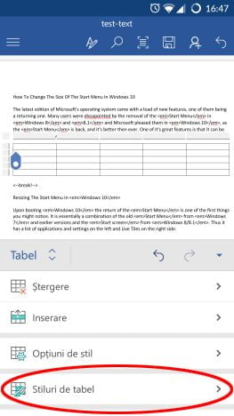 Android, Microsoft, Word, tabele, inserare, editare, modificare, adaugare