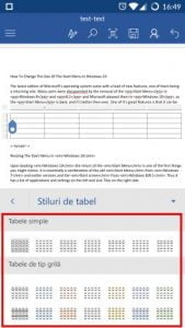 Android, Microsoft, Word, tabele, inserare, editare, modificare, adaugare