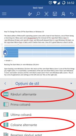 Android, Microsoft, Word, tabele, inserare, editare, modificare, adaugare