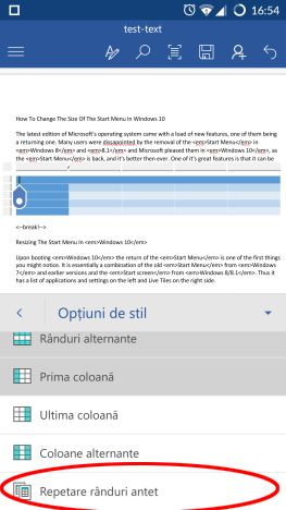 Android, Microsoft, Word, tabele, inserare, editare, modificare, adaugare