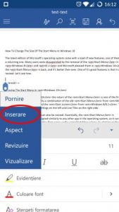 Android, Microsoft, Word, tabele, inserare, editare, modificare, adaugare