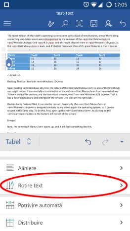 Android, Microsoft, Word, tabele, inserare, editare, modificare, adaugare