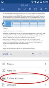 Android, Microsoft, Word, tabele, inserare, editare, modificare, adaugare