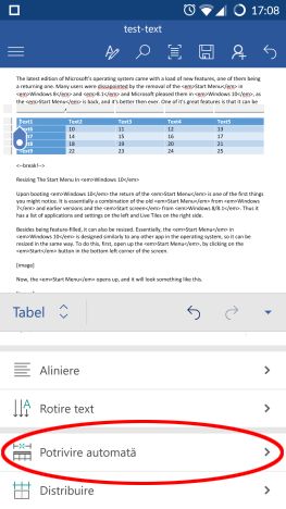 Android, Microsoft, Word, tabele, inserare, editare, modificare, adaugare