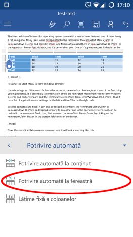 Android, Microsoft, Word, tabele, inserare, editare, modificare, adaugare