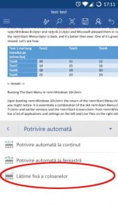 Android, Microsoft, Word, tabele, inserare, editare, modificare, adaugare