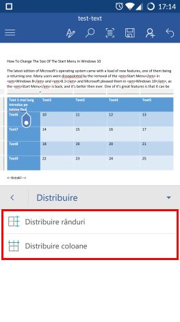 Android, Microsoft, Word, tabele, inserare, editare, modificare, adaugare