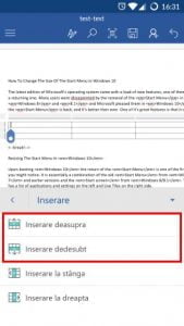 Android, Microsoft, Word, tabele, inserare, editare, modificare, adaugare