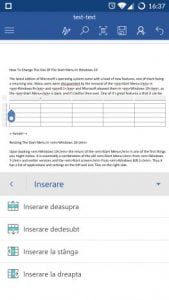 Android, Microsoft, Word, tabele, inserare, editare, modificare, adaugare