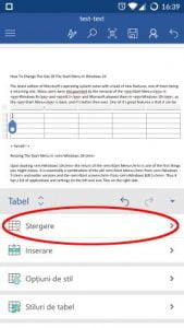 Android, Microsoft, Word, tabele, inserare, editare, modificare, adaugare