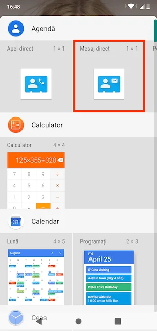 Menține apăsat pe widget pentru a începe să-l plasezi pe Ecranul de pornire