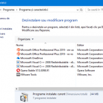 Lista programelor instalate în Windows