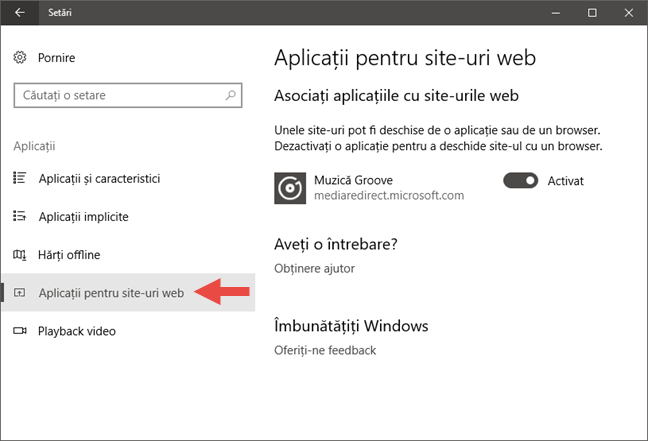 Aplicatii pentru site-uri web, Windows 10