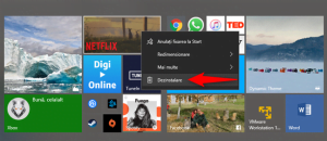 Dezinstalarea unei aplicații utilizând Meniul Start din Windows 10
