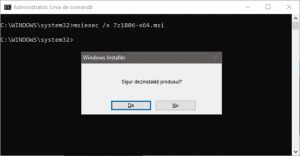Dezinstalarea unui program folosind comanda msiexec cu un fișier MSI