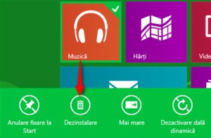 Dezinstalarea unei aplicații de pe ecranul Start din Windows 8.1