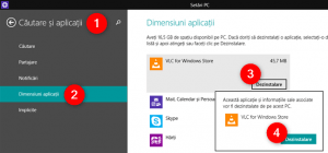 Dezinstalarea unei aplicații din Windows 8.1, utilizând ecranul Setări PC