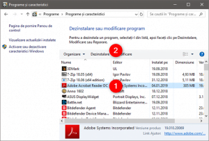Dezinstalarea unui program din Panoul de control