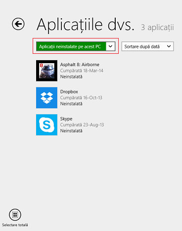 Windows 8.1, aplicatii, lista, Magazin, instalate, neinstalate