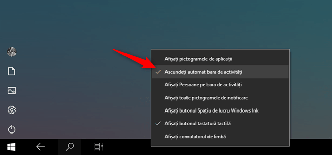 Ascundere automată bară de activități pe Windows 10 în modul tabletă