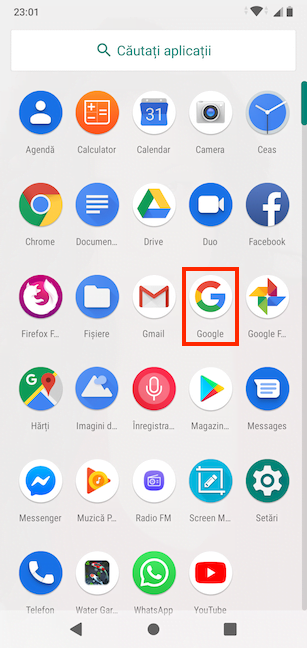 Deschide aplicația Google din ecranul Toate Aplicațiile