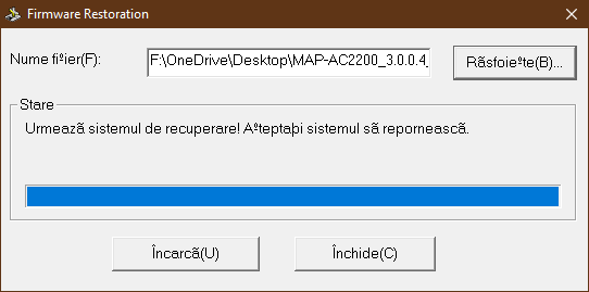 Finalizarea scrierii firmware-ului pe ASUS Lyra