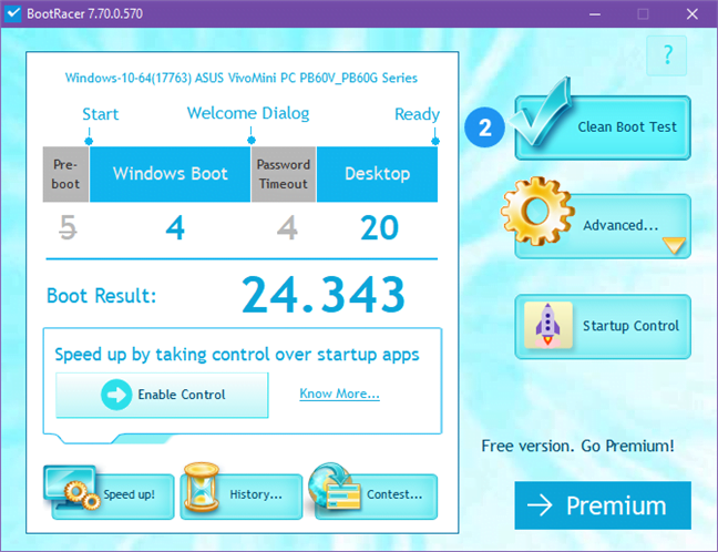 Rezultatele obținute de ASUS Mini PC PB60G în BootRacer