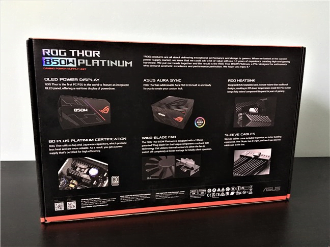 Sursa ASUS ROG Thor 850W Platinum: spatele cutiei