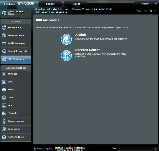 ASUS RT-AC85P - Aplicații USB