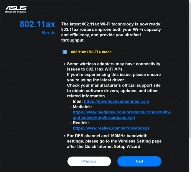 Activează Wi-Fi 6 pe ASUS RT-AX58U