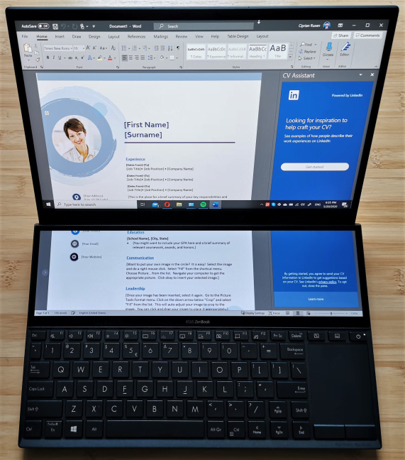 Lucrul cu documente mari pe ASUS ZenBook Duo