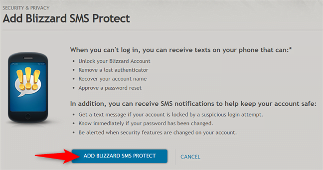 Adăugare Blizzard SMS Protect