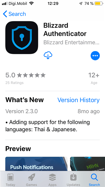 Aplicația Blizzard Authenticator în App Store